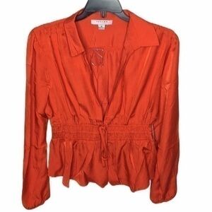 FAVLUX red peplum tie front long sleeve top